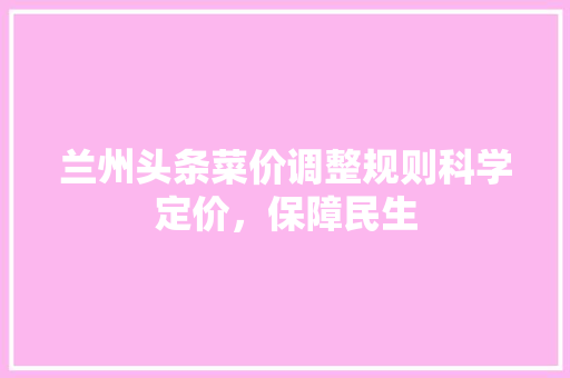 兰州头条菜价调整规则科学定价，保障民生