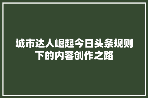 城市达人崛起今日头条规则下的内容创作之路