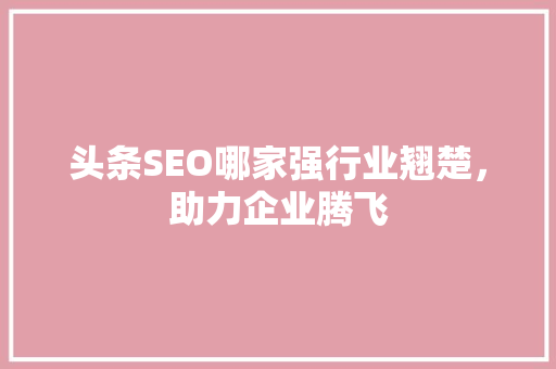 头条SEO哪家强行业翘楚，助力企业腾飞 种植技巧