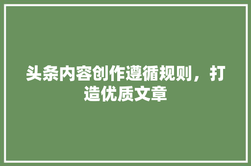 头条内容创作遵循规则，打造优质文章