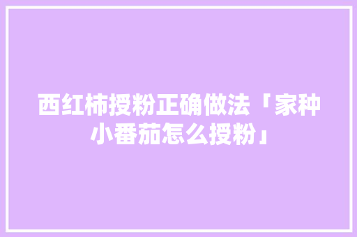 西红柿授粉正确做法「家种小番茄怎么授粉」 西红柿授粉正确做法「家种小番茄怎么授粉」 花朵知识