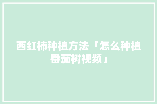 西红柿种植方法「怎么种植番茄树视频」 西红柿种植方法「怎么种植番茄树视频」 农业常识