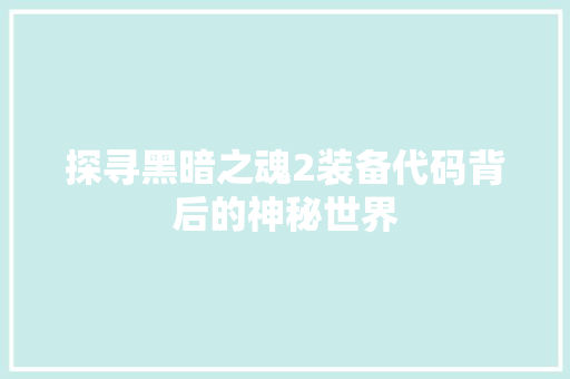 探寻黑暗之魂2装备代码背后的神秘世界