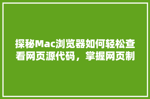 探秘Mac浏览器如何轻松查看网页源代码，掌握网页制作奥秘