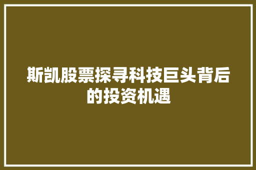 斯凯股票探寻科技巨头背后的投资机遇