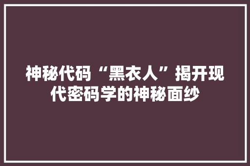 神秘代码“黑衣人”揭开现代密码学的神秘面纱