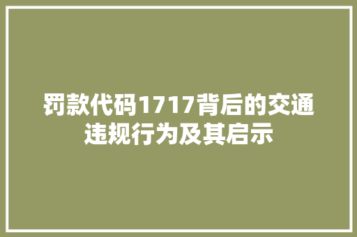 罚款代码1717背后的交通违规行为及其启示