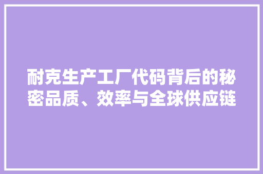 耐克生产工厂代码背后的秘密品质、效率与全球供应链