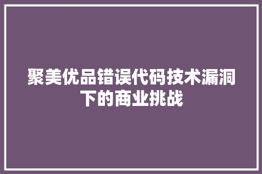 聚美优品错误代码技术漏洞下的商业挑战