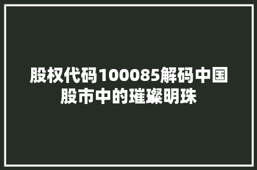 股权代码100085解码中国股市中的璀璨明珠