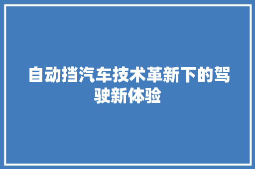 自动挡汽车技术革新下的驾驶新体验