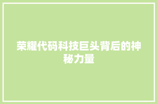 荣耀代码科技巨头背后的神秘力量