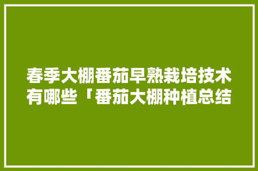 春季大棚番茄早熟栽培技术有哪些「番茄大棚种植总结怎么写范文」 春季大棚番茄早熟栽培技术有哪些「番茄大棚种植总结怎么写范文」 土壤施肥