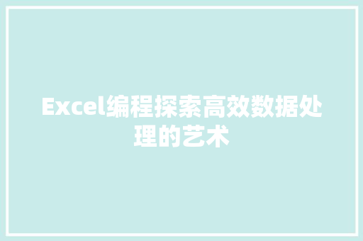 Excel编程探索高效数据处理的艺术