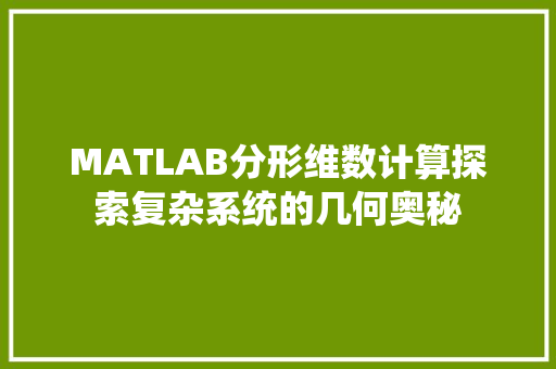 MATLAB分形维数计算探索复杂系统的几何奥秘