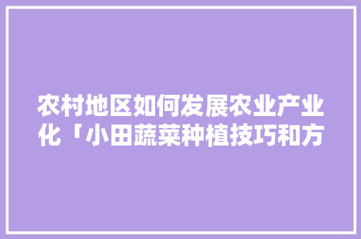 农村地区如何发展农业产业化「小田蔬菜种植技巧和方法视频」 农村地区如何发展农业产业化「小田蔬菜种植技巧和方法视频」 土壤施肥