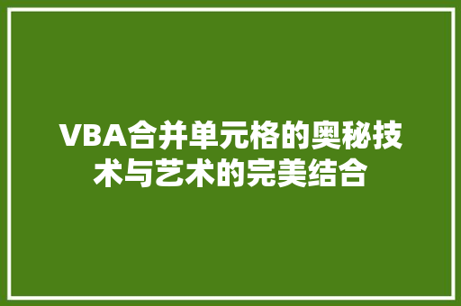 VBA合并单元格的奥秘技术与艺术的完美结合