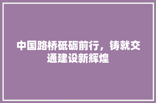 中国路桥砥砺前行，铸就交通建设新辉煌