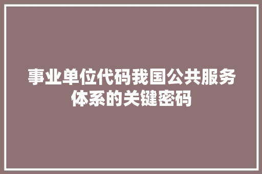 事业单位代码我国公共服务体系的关键密码