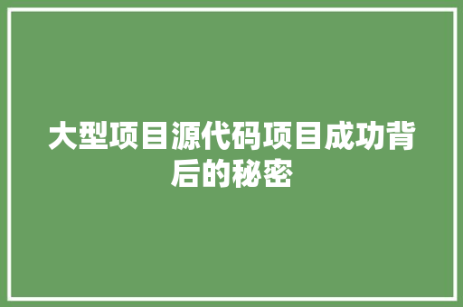 大型项目源代码项目成功背后的秘密