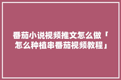 番茄小说视频推文怎么做「怎么种植串番茄视频教程」 番茄小说视频推文怎么做「怎么种植串番茄视频教程」 植物种类