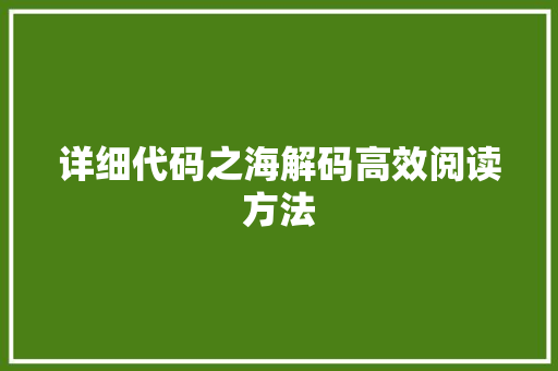 详细代码之海解码高效阅读方法