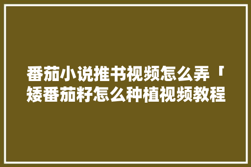 番茄小说推书视频怎么弄「矮番茄籽怎么种植视频教程」 番茄小说推书视频怎么弄「矮番茄籽怎么种植视频教程」 农业常识