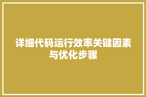 详细代码运行效率关键因素与优化步骤