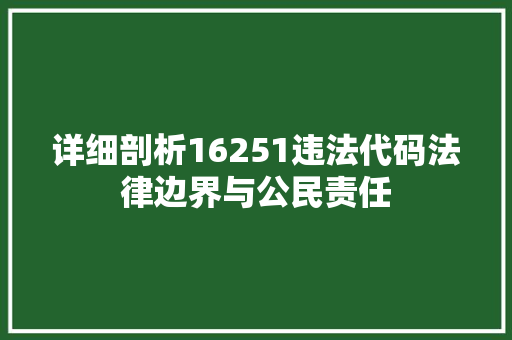 详细剖析16251违法代码法律边界与公民责任 农业常识