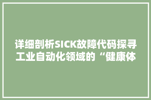 详细剖析SICK故障代码探寻工业自动化领域的“健康体检”