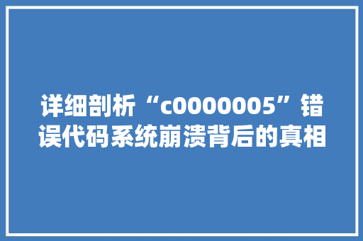 详细剖析“c0000005”错误代码系统崩溃背后的真相 番茄种植技巧