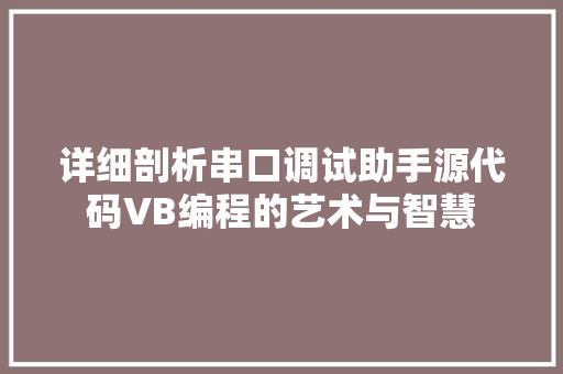详细剖析串口调试助手源代码VB编程的艺术与智慧