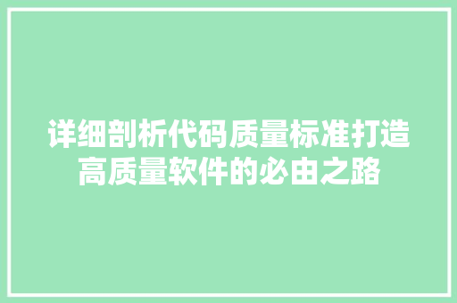 详细剖析代码质量标准打造高质量软件的必由之路