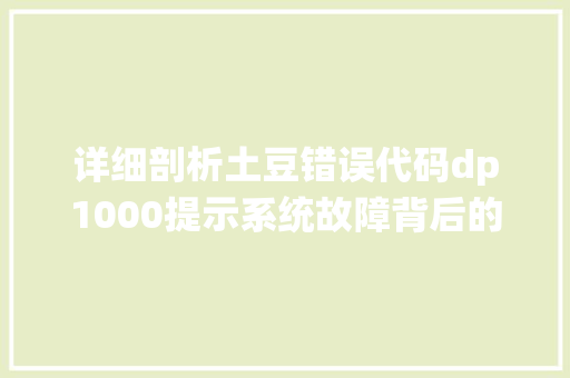 详细剖析土豆错误代码dp1000提示系统故障背后的真相 种植技巧