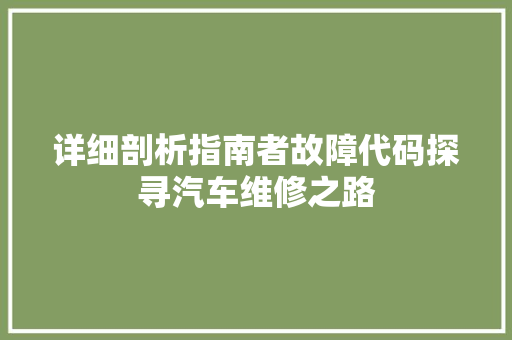 详细剖析指南者故障代码探寻汽车维修之路 番茄种植技巧