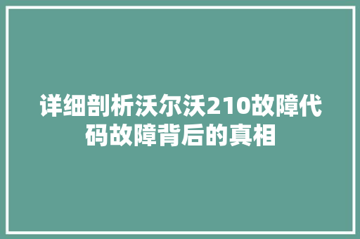 详细剖析沃尔沃210故障代码故障背后的真相 种植技巧