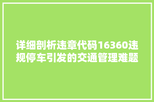 详细剖析违章代码16360违规停车引发的交通管理难题