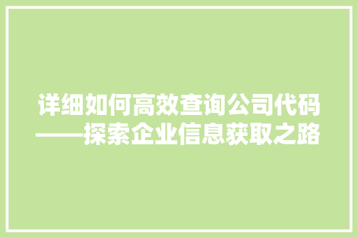 详细如何高效查询公司代码——探索企业信息获取之路