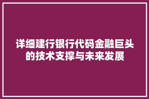 详细建行银行代码金融巨头的技术支撑与未来发展