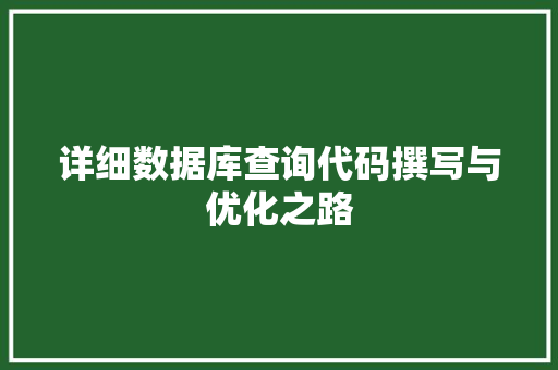 详细数据库查询代码撰写与优化之路
