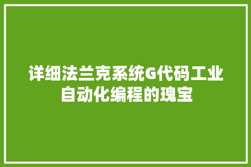 详细法兰克系统G代码工业自动化编程的瑰宝 花朵知识