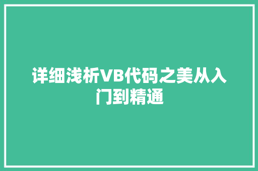 详细浅析VB代码之美从入门到精通