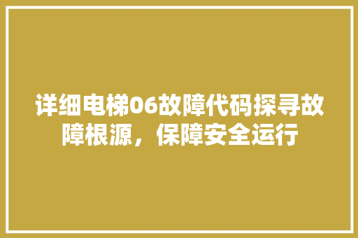 详细电梯06故障代码探寻故障根源，保障安全运行