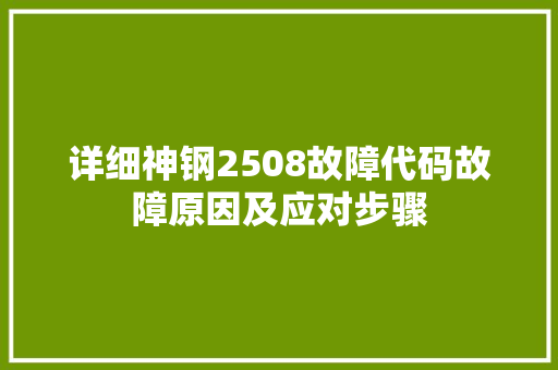详细神钢2508故障代码故障原因及应对步骤