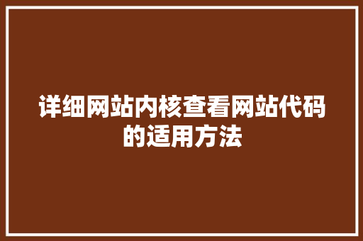 详细网站内核查看网站代码的适用方法