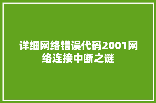 详细网络错误代码2001网络连接中断之谜 花朵知识