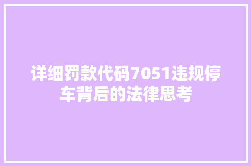 详细罚款代码7051违规停车背后的法律思考