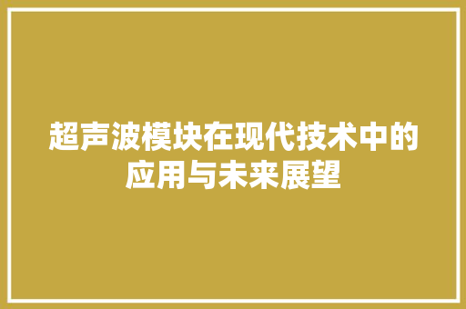 超声波模块在现代技术中的应用与未来展望
