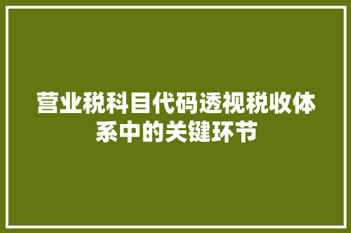 营业税科目代码透视税收体系中的关键环节 番茄种植技巧