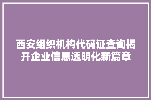 西安组织机构代码证查询揭开企业信息透明化新篇章